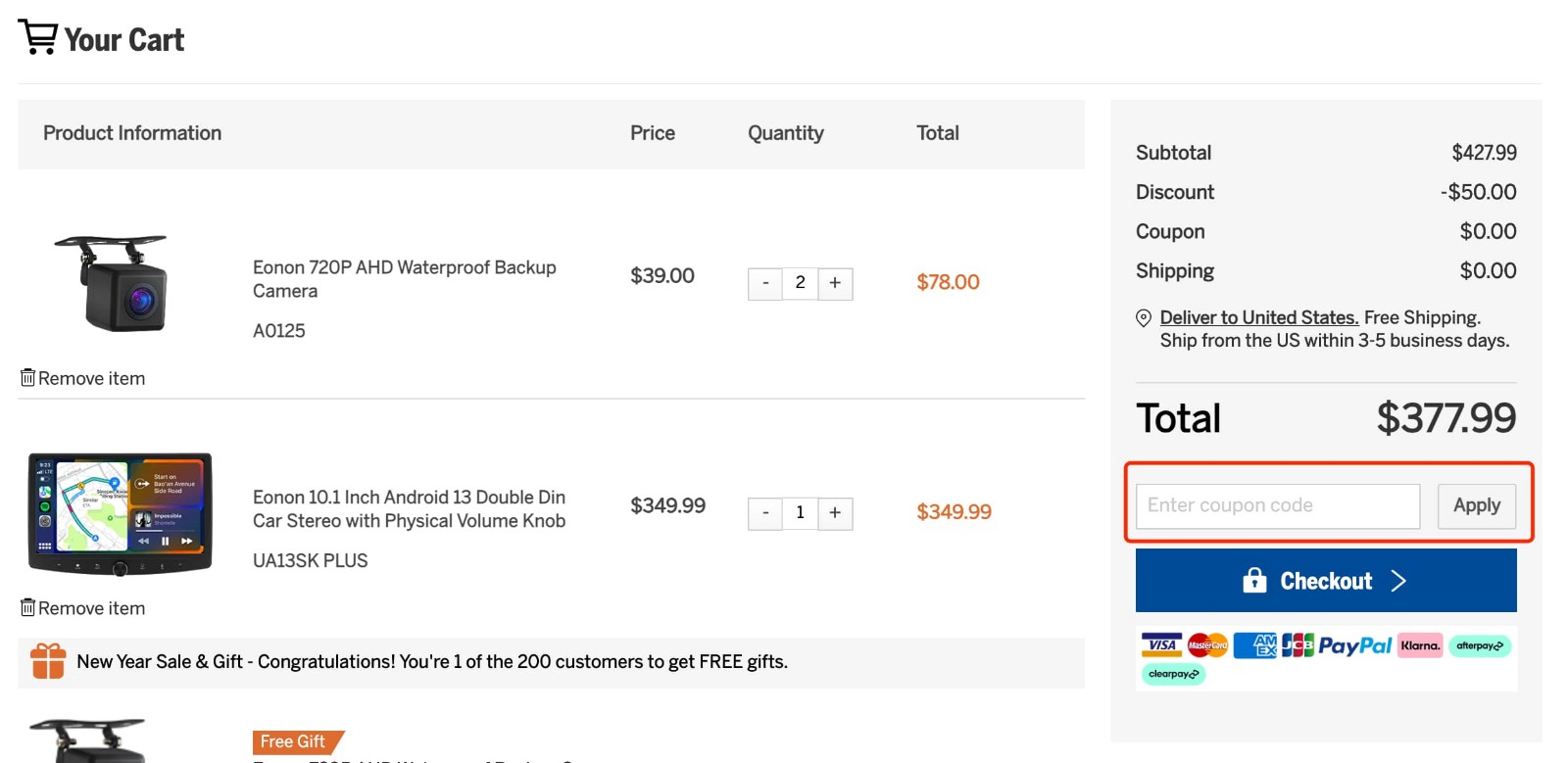 how to apply Eonon Coupon Code - step 1