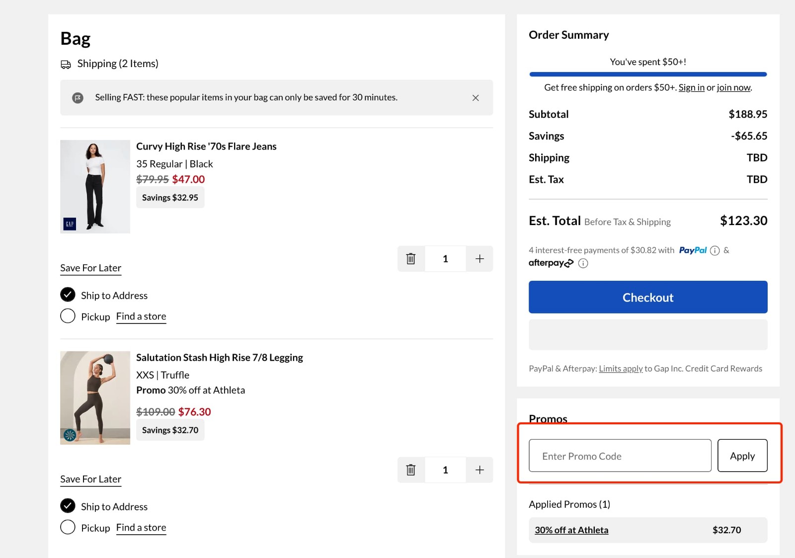 how to apply Gap Promo Code - step 1