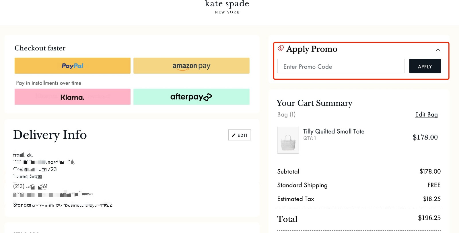 how to apply Kate Spade Promo Code - step 1
