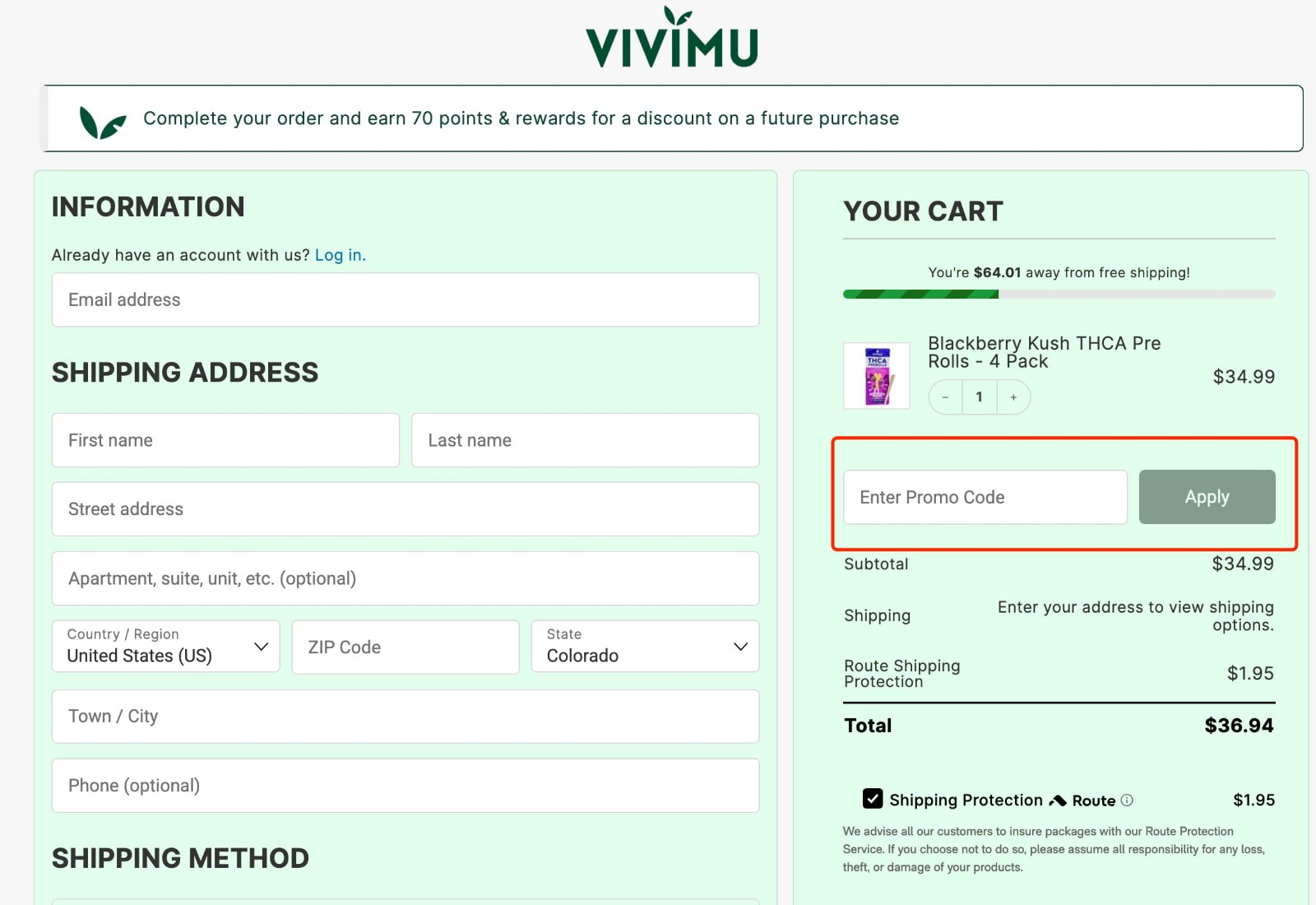how to apply VIVIMU Coupon Code - step 1