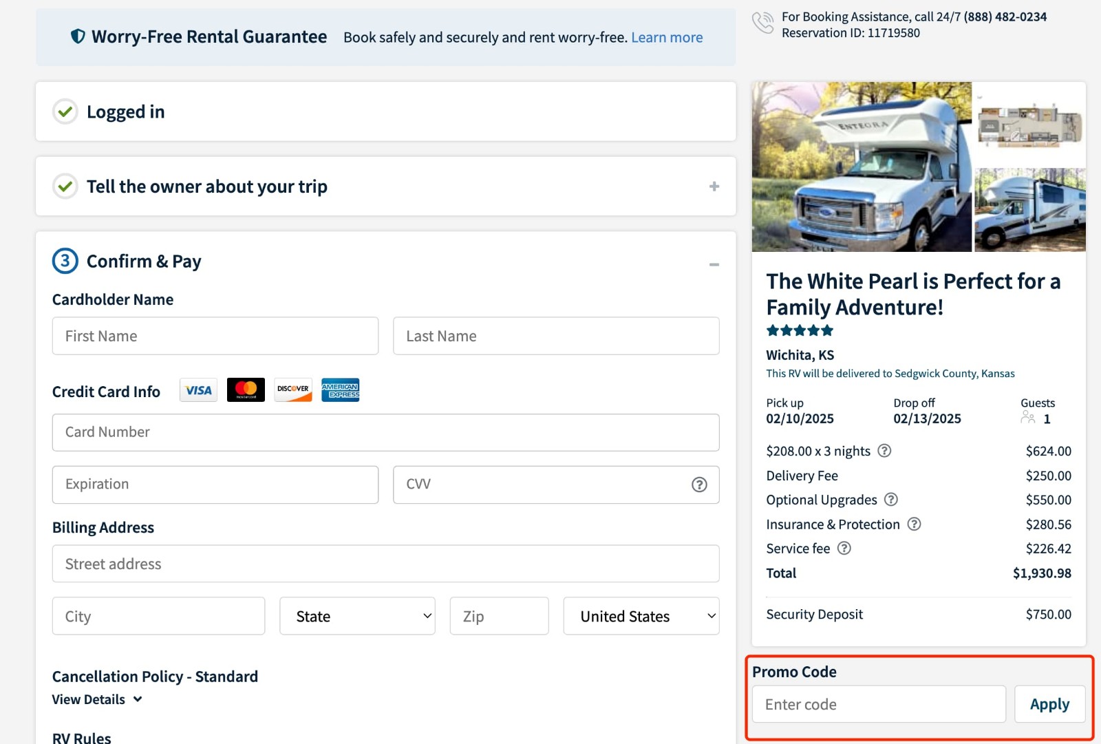how to apply RVShare Promo Code - step 1