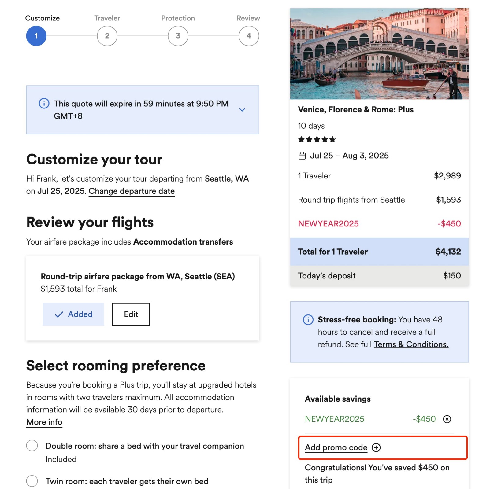 how to apply EF Ultimate Break Promo Code - step 1