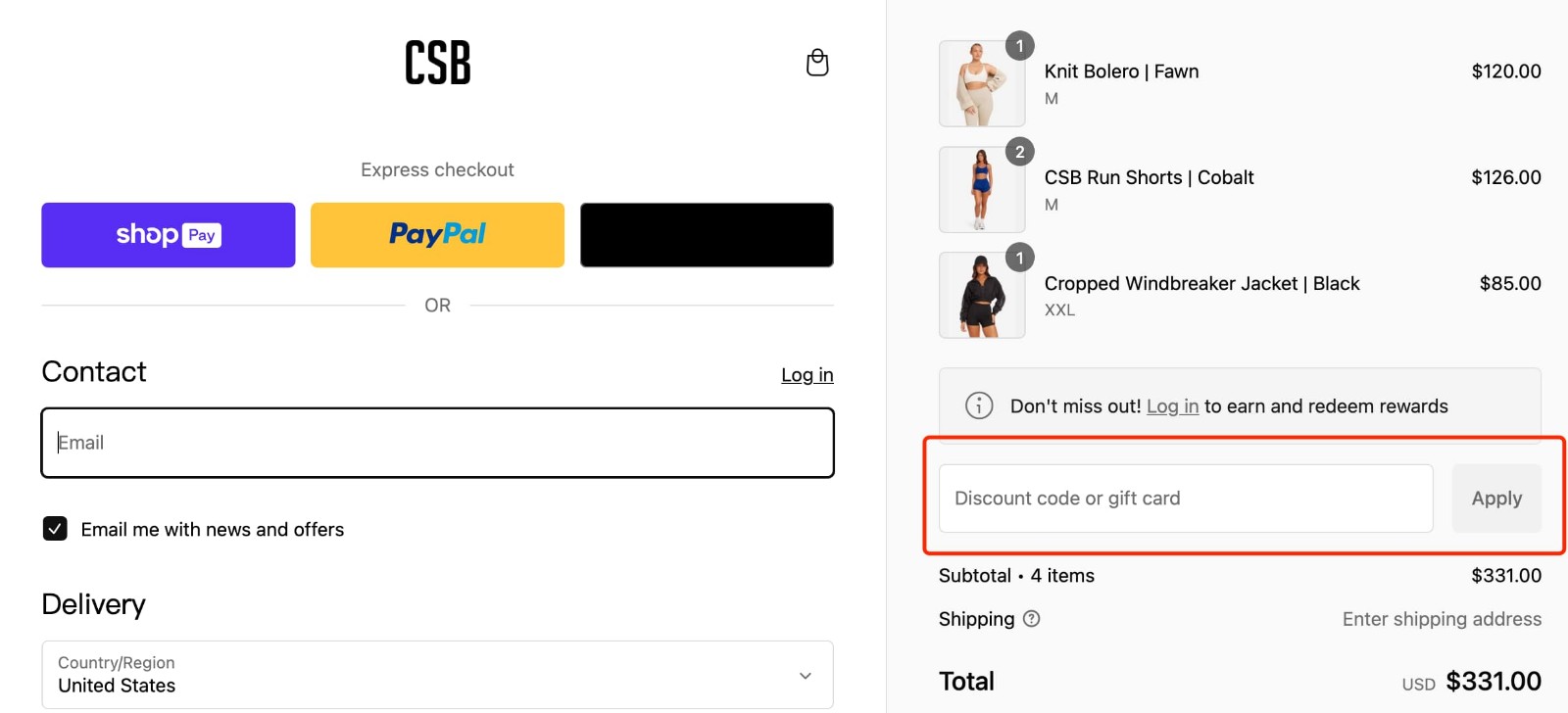 how to apply CSB Discount Code - step 1