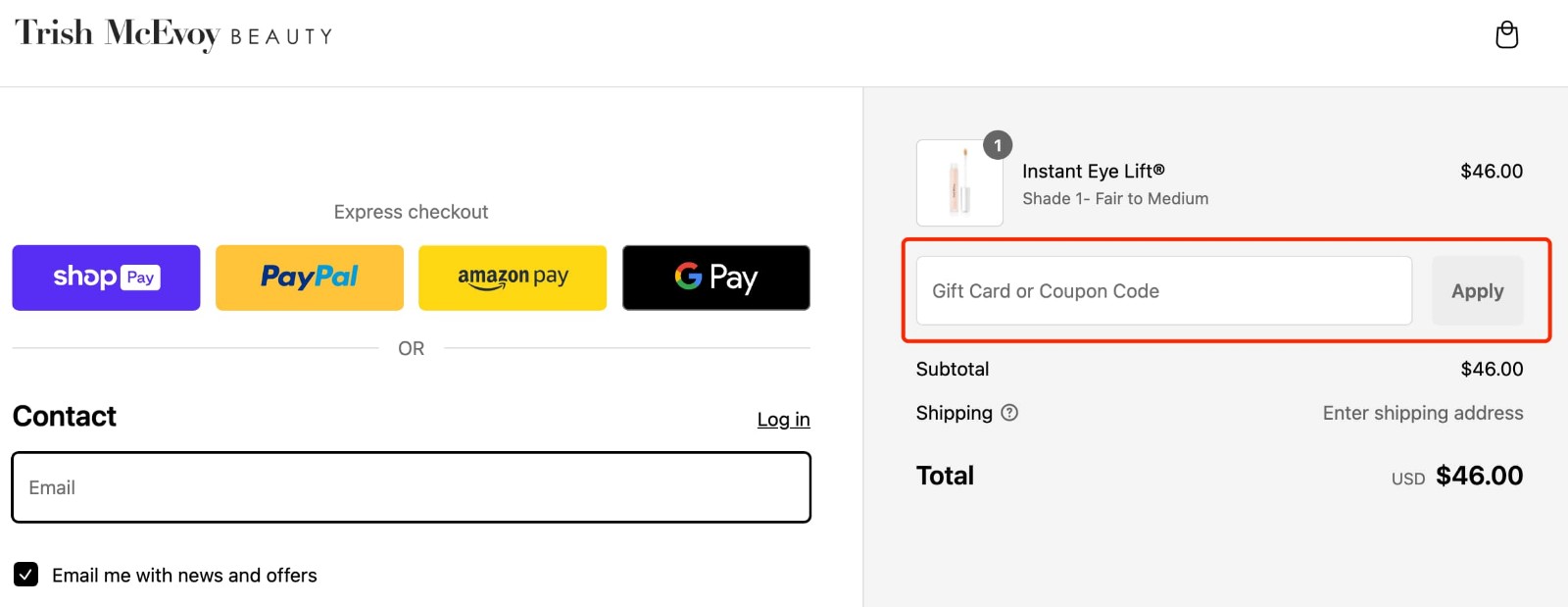how to apply Trish McEvoy Coupon Code - step 1
