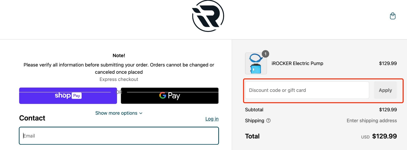 how to apply iROCKER Discount Code - step 1