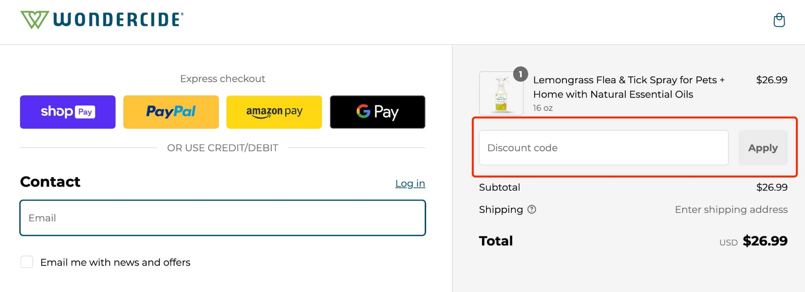 how to apply Wondercide Coupon - step 1