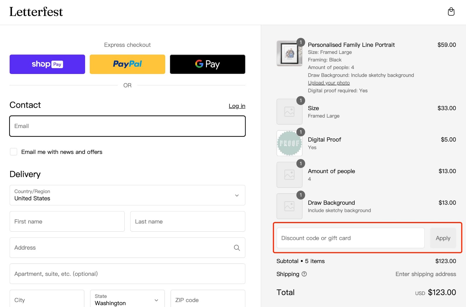 how to apply Letterfest Discount Code - step 1