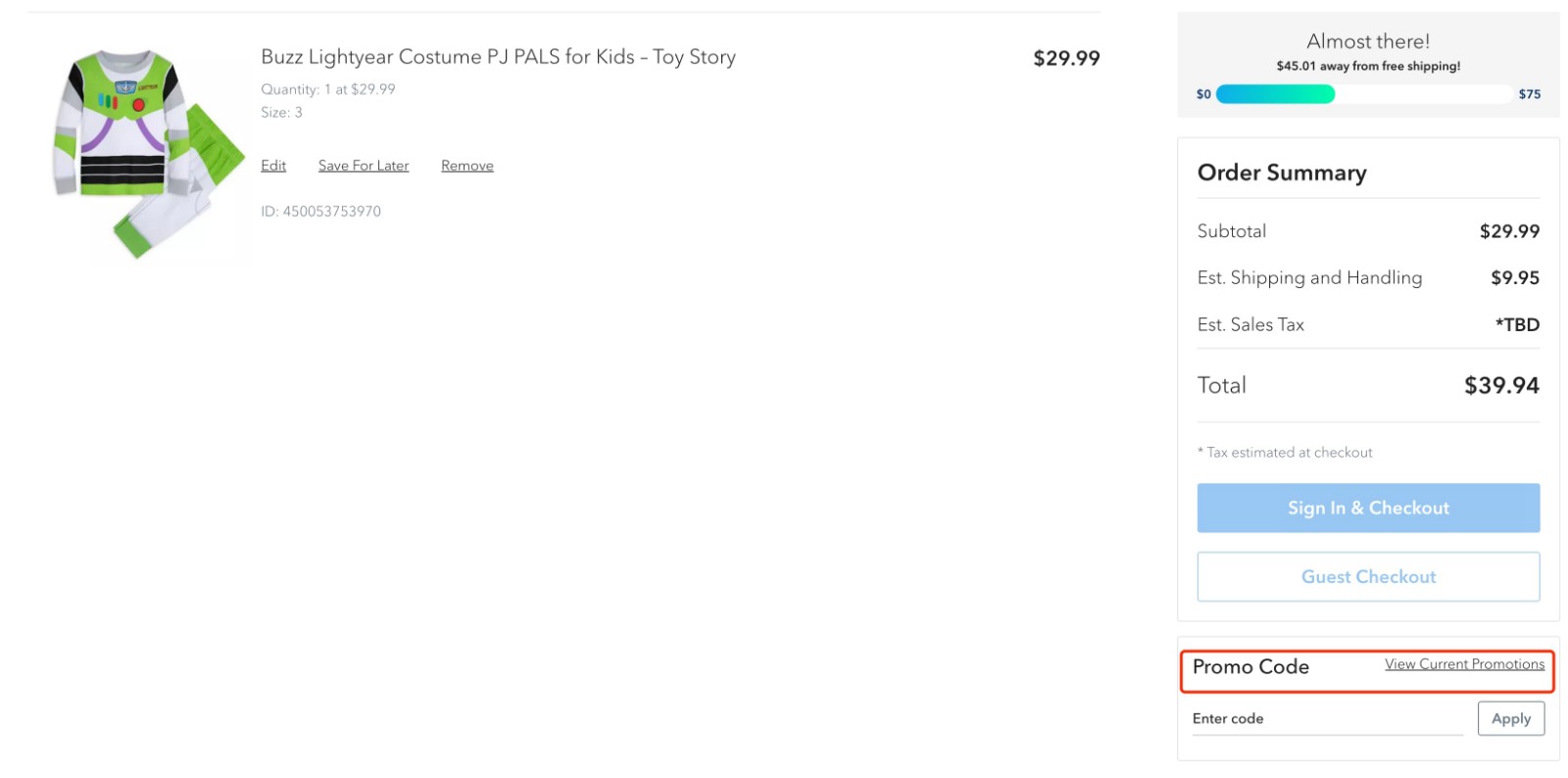 how to apply Disney Store Coupon - step 1