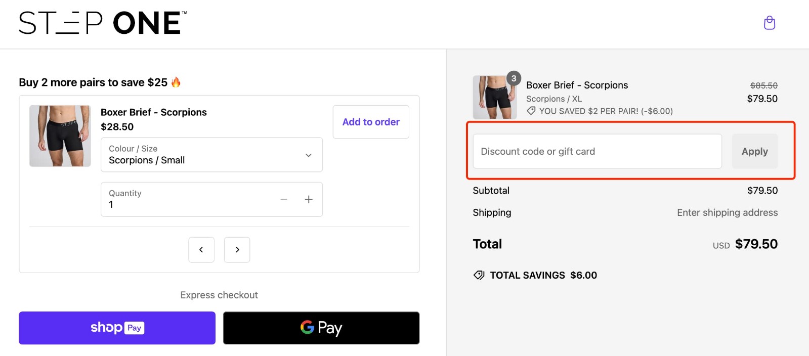 how to apply Step One Discount Code - step 1