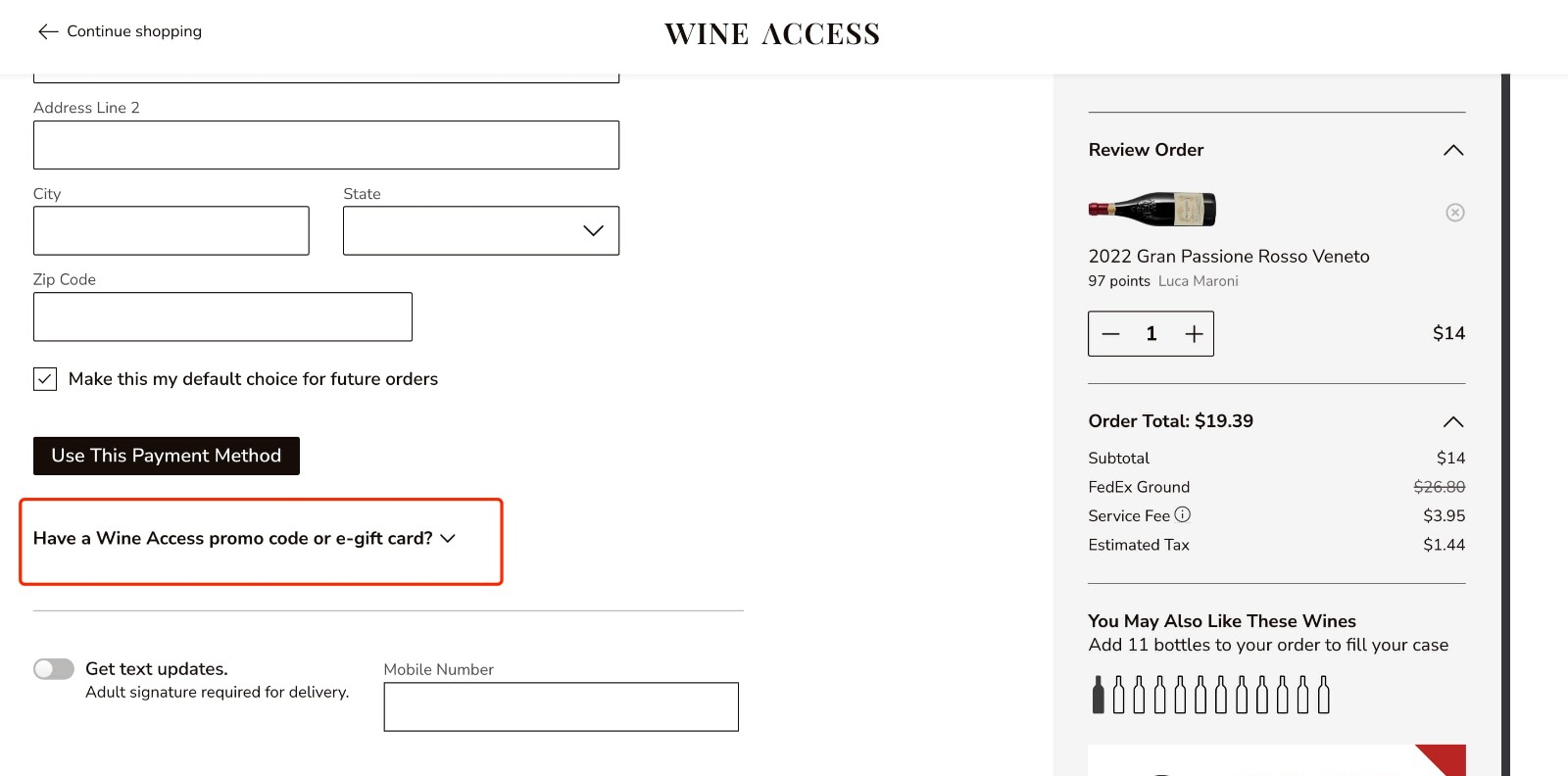 how to apply Wine Access Promo Code - step 1