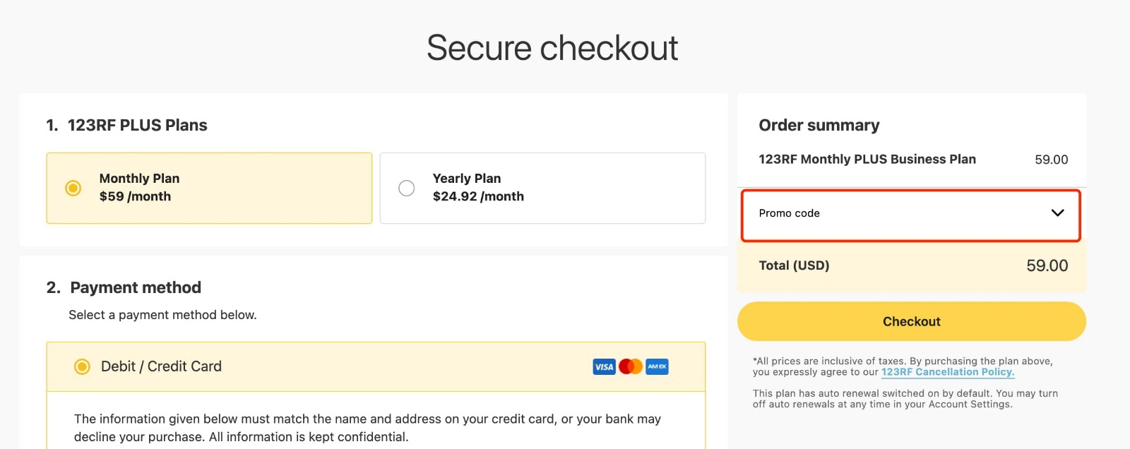 how to apply 123RF Coupon Code - step 1