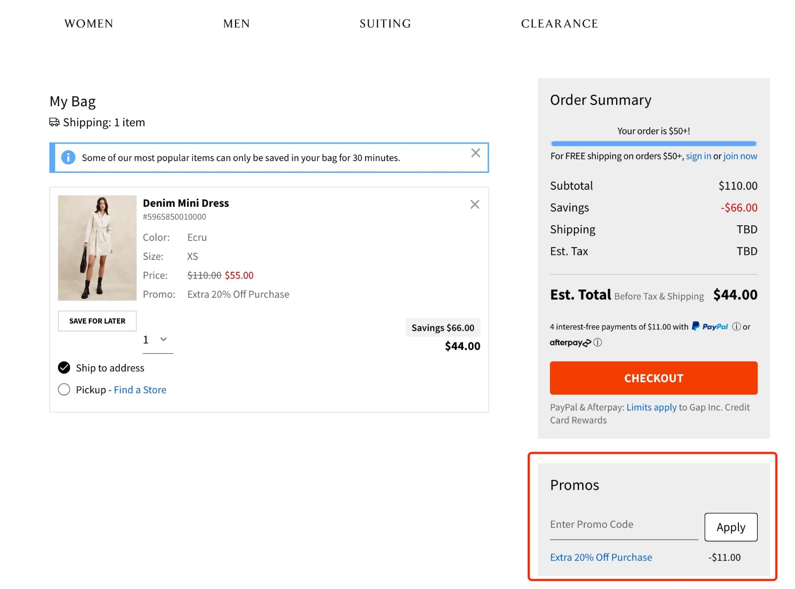 how to apply Banana Republic Factory Coupon - step 1