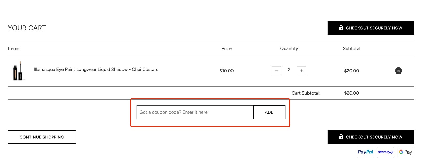 how to apply Illamasqua Coupon Code - step 1