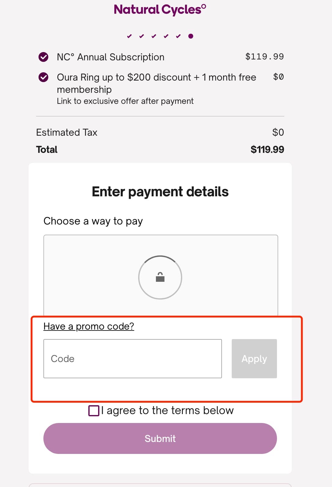 how to apply Natural Cycles Promo Code - step 1