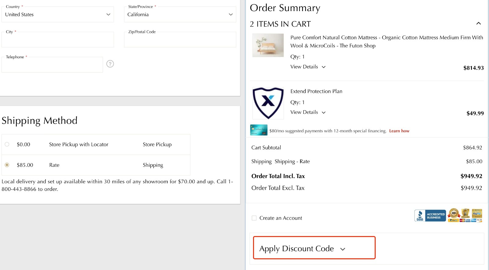 how to apply The Futon Shop Coupon - step 1