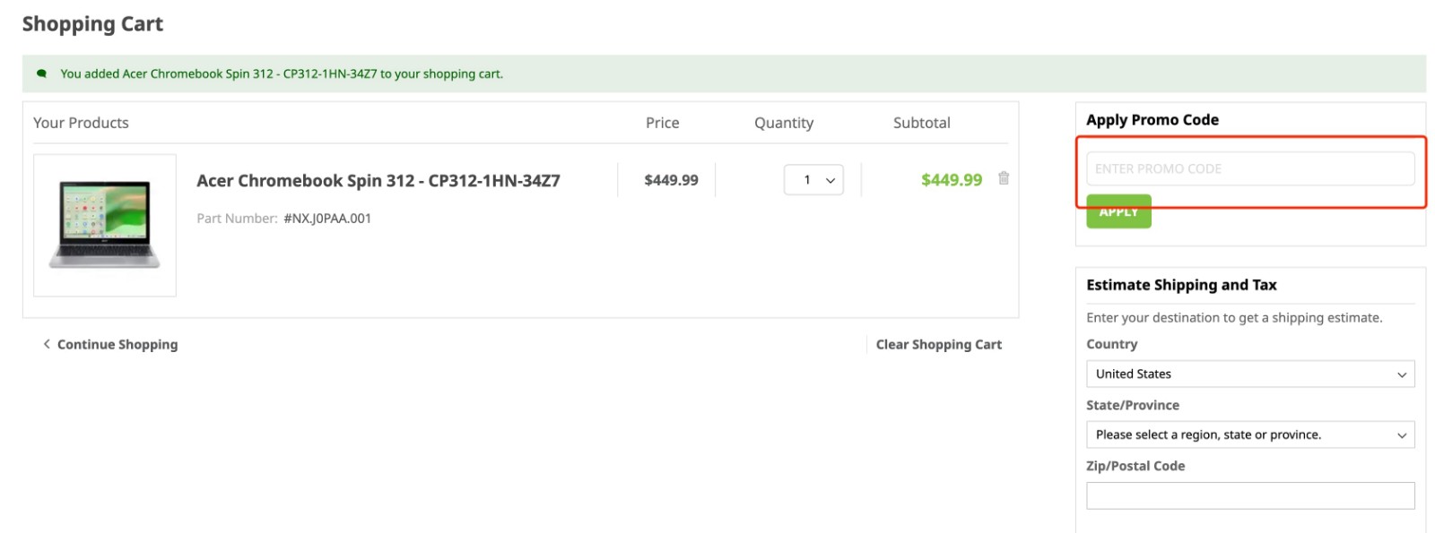 how to apply Acer Promo Code - step 1