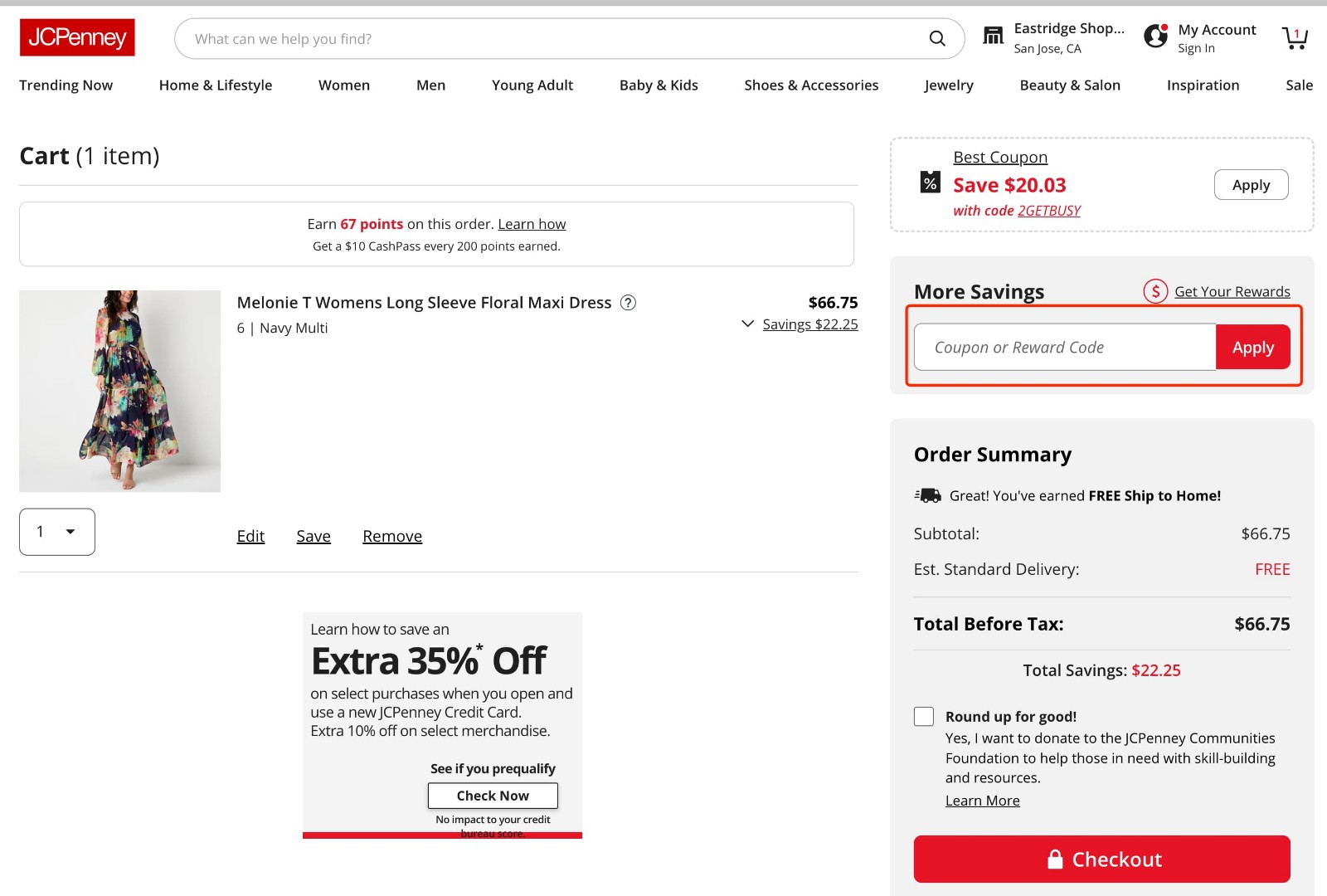 how to apply JCPenney Coupon - step 1