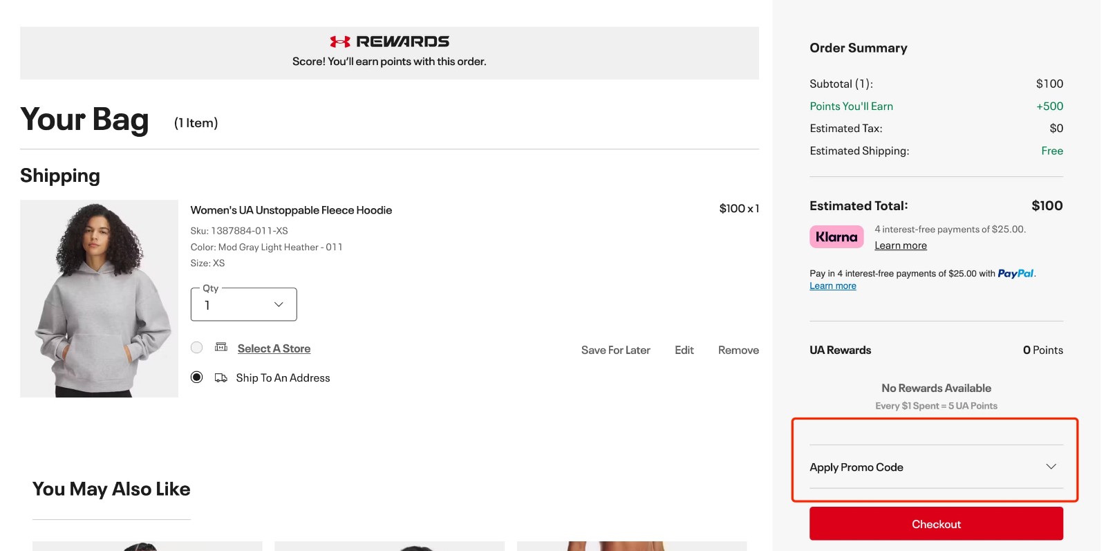 how to apply Under Armour Promo Code - step 1