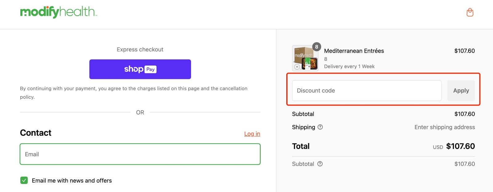 how to apply Modify Health Discount Code - step 1