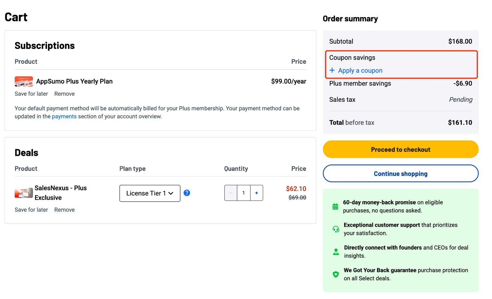how to apply AppSumo Coupon - step 1