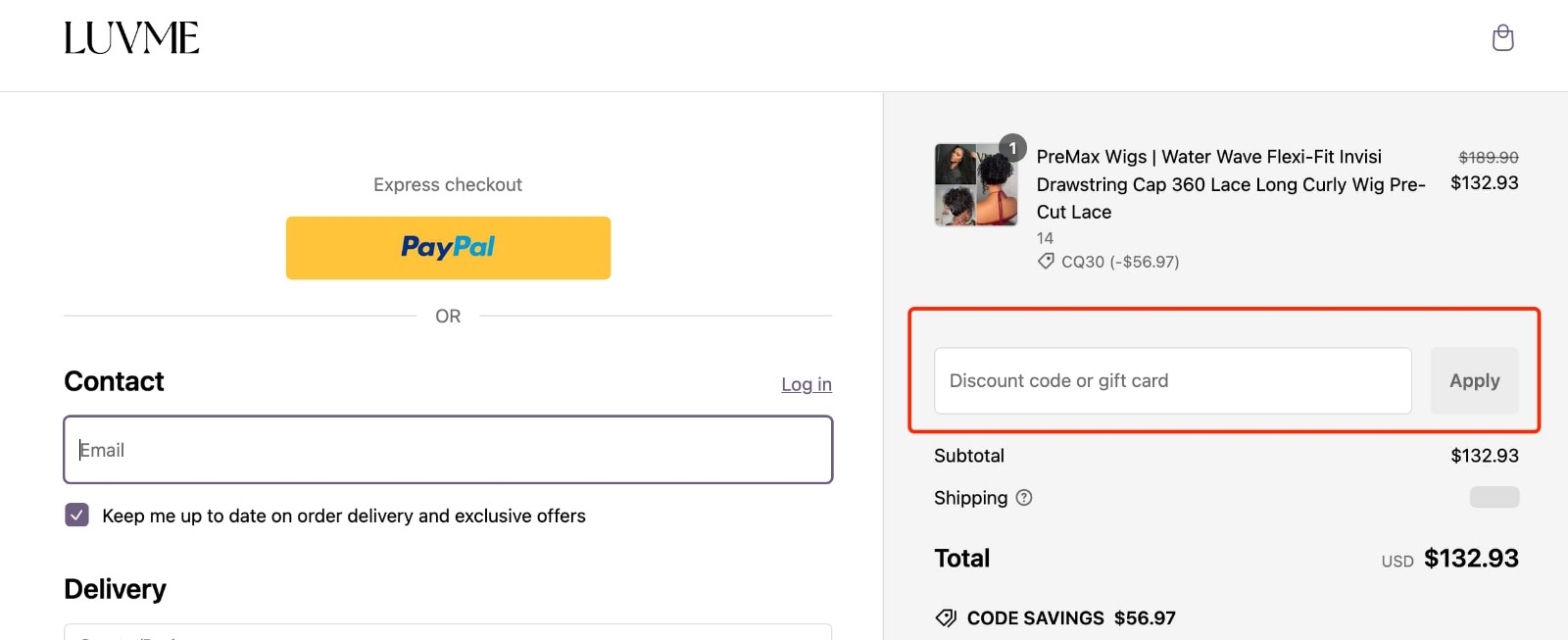 how to apply Luvme Hair Coupon Code - step 1