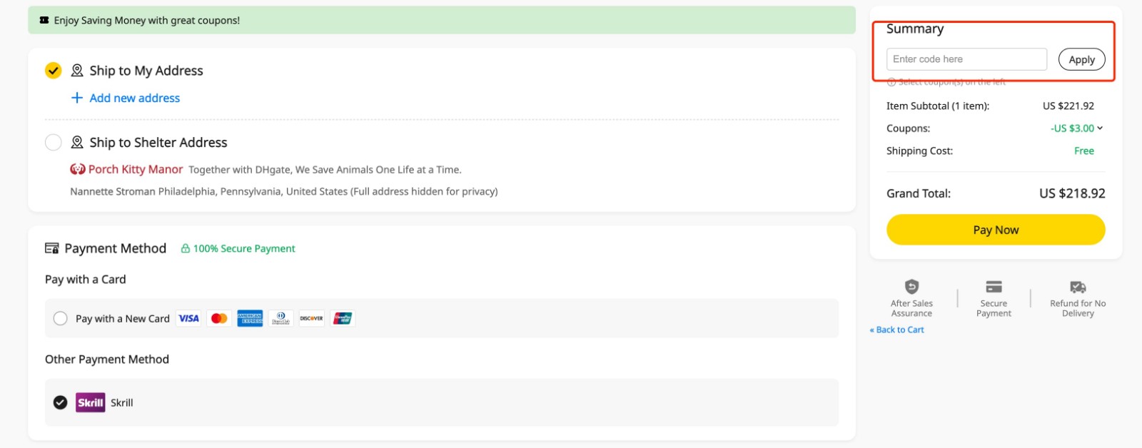 how to apply DHgate Coupon Code - step 1