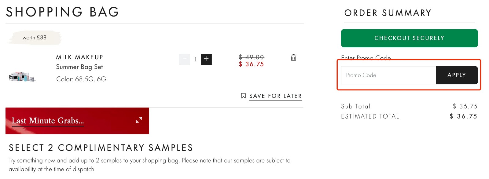 how to apply Space NK Promo Code - step 1