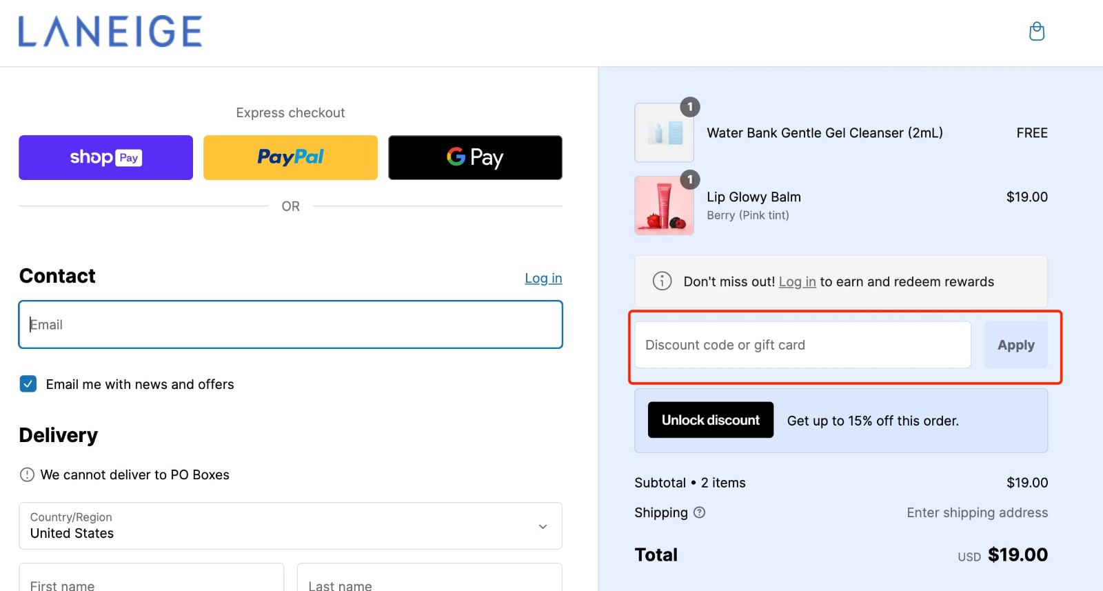 how to apply LANEIGE Coupon - step 1