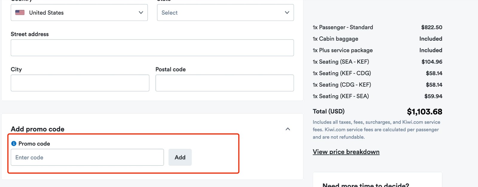 how to apply Kiwi Coupon Code - step 1