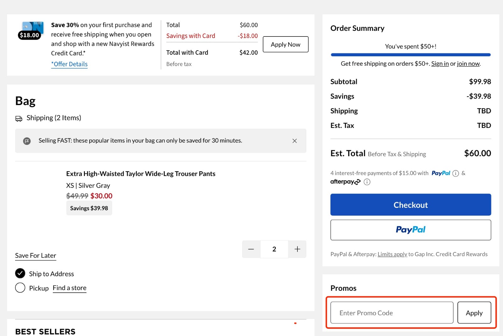how to apply Old Navy Coupon - step 2