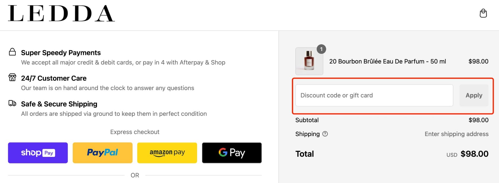how to apply LEDDA Discount Code - step 1