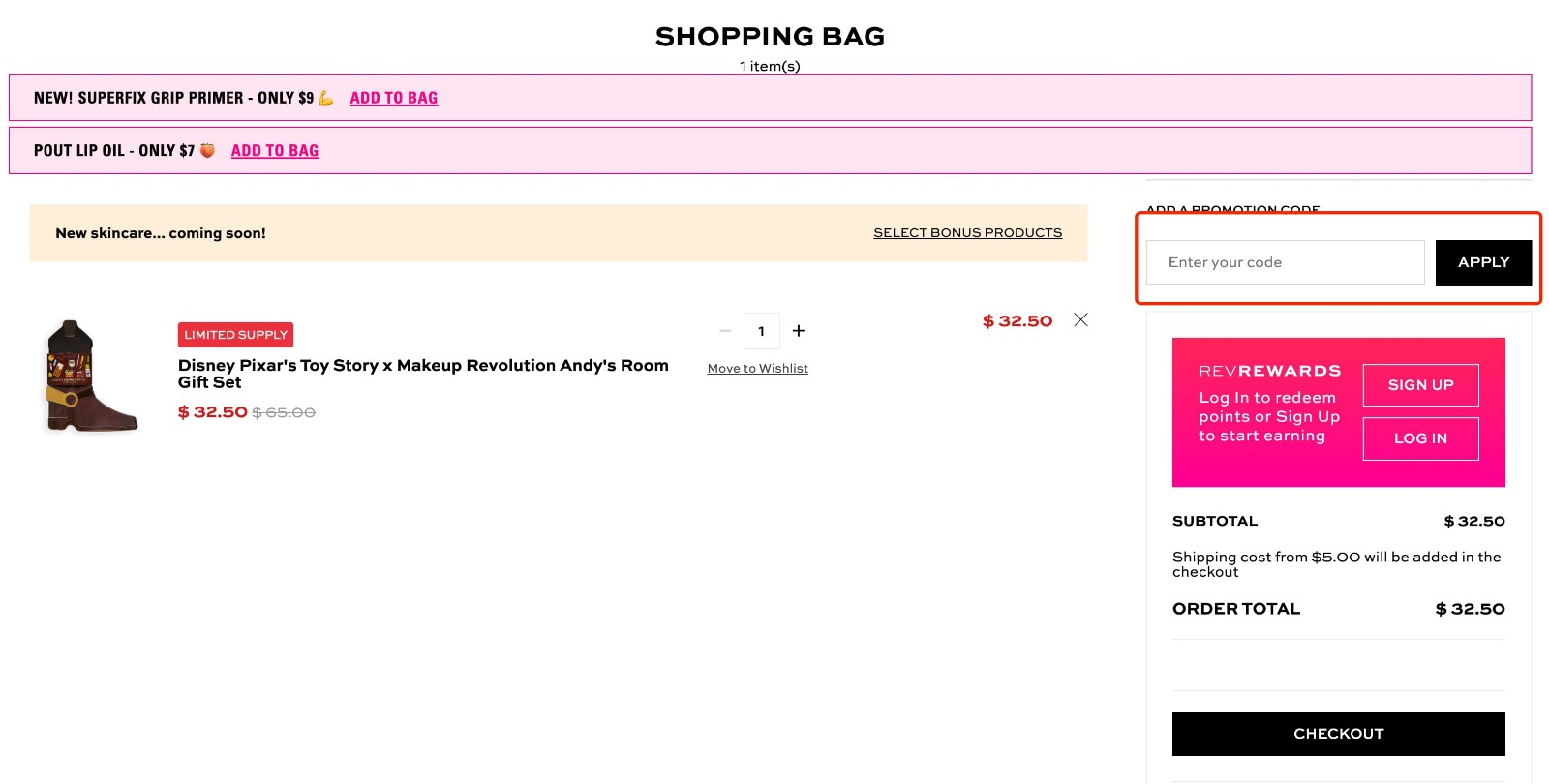 how to apply Revolution Beauty Coupon Code - step 1