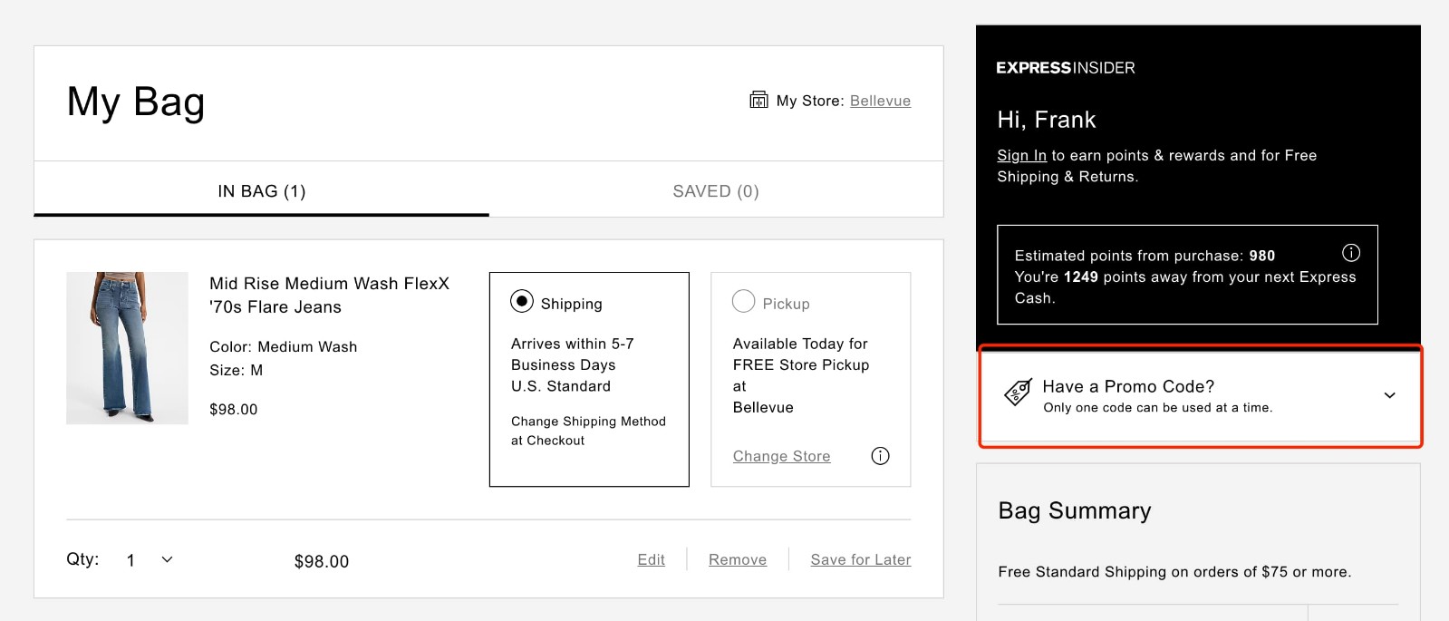 how to apply Express Coupon - step 1