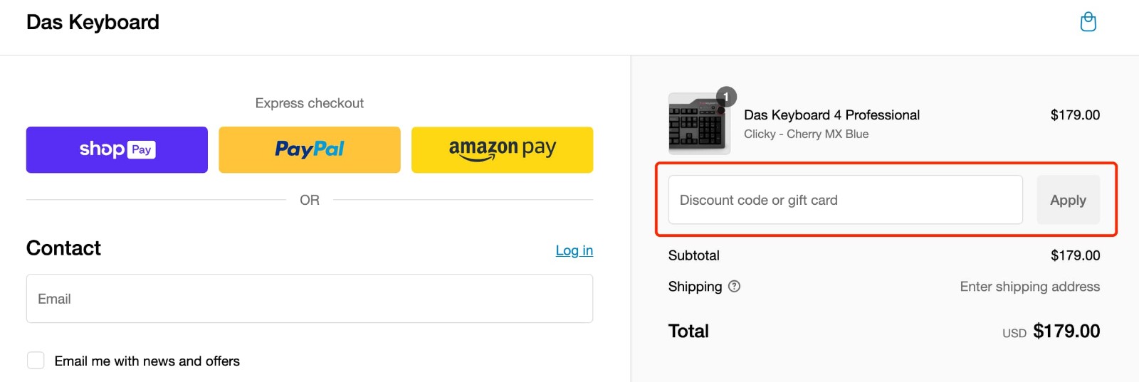 how to apply Das Keyboard Coupon Code - step 1