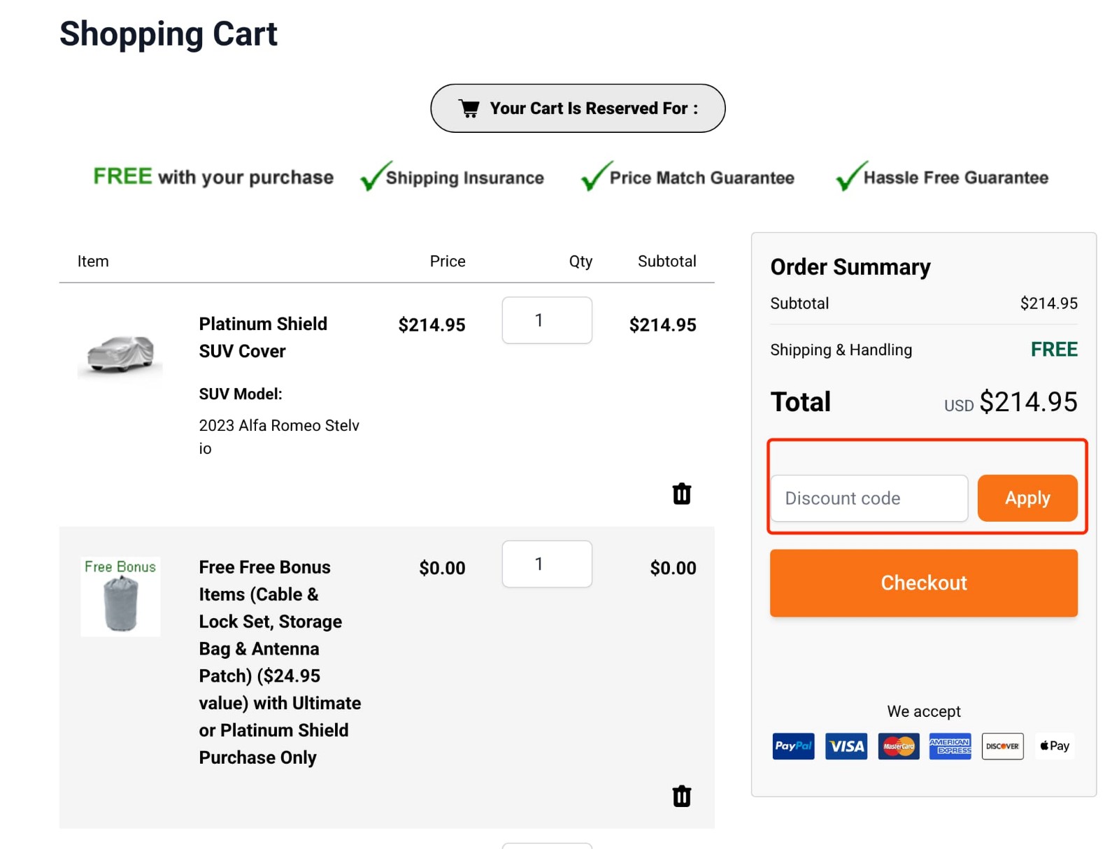 how to apply Car Covers Discount Code - step 1