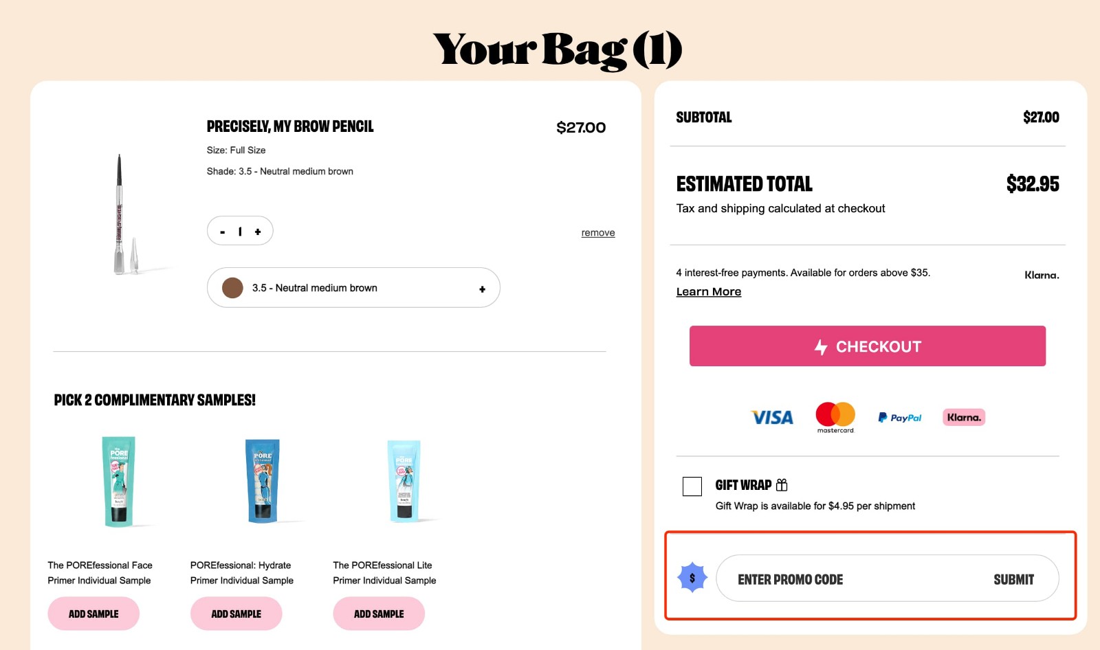 how to apply Benefit Cosmetics Coupon - step 1