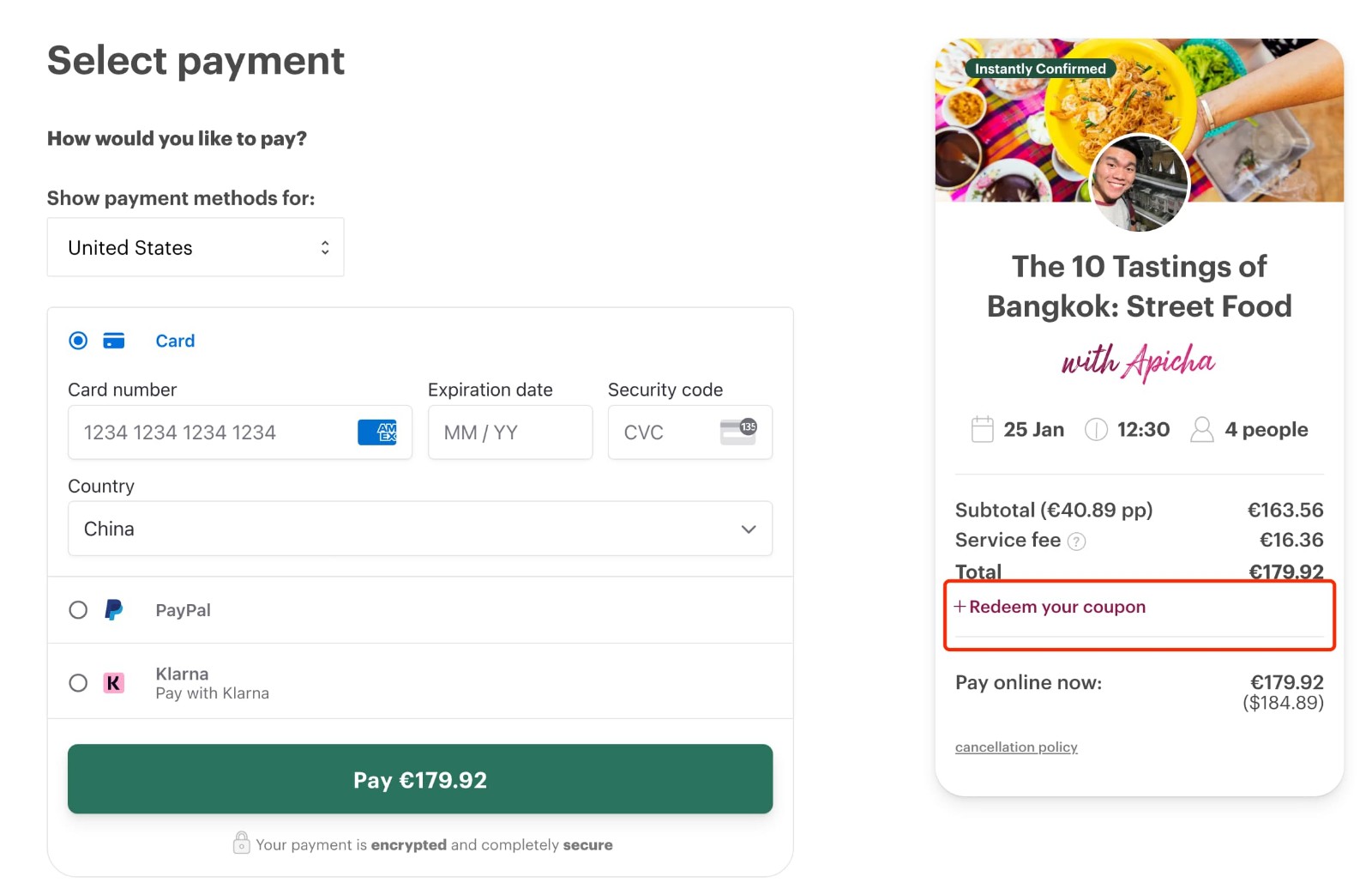how to apply Withlocals Coupon Code - step 1