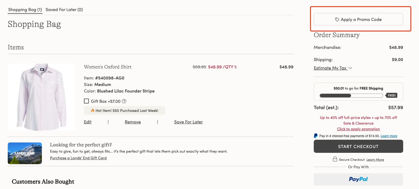 how to apply Lands' End Coupon Code - step 1