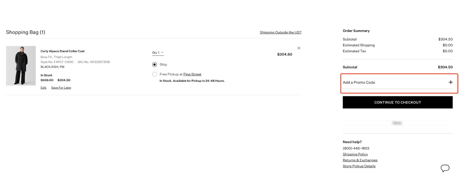 how to apply Eileen Fisher Promo Code - step 1