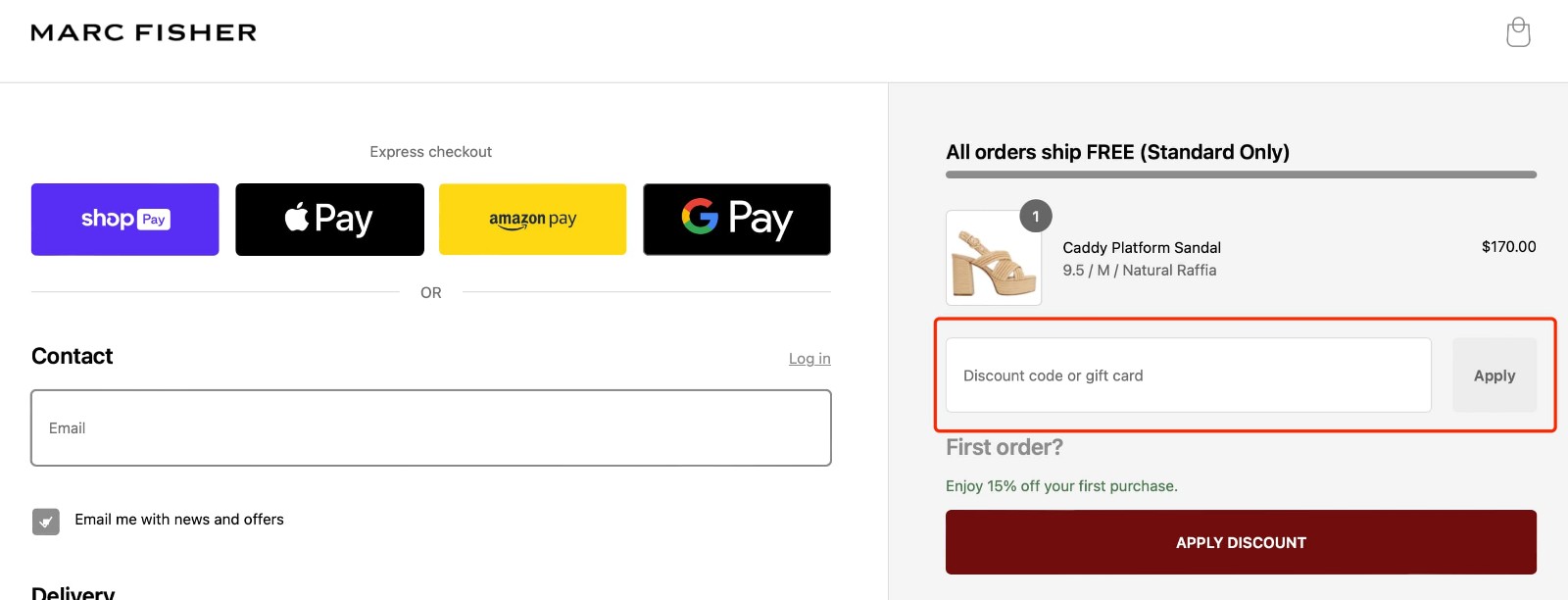 how to apply Marc Fisher Footwear Coupon Code - step 1