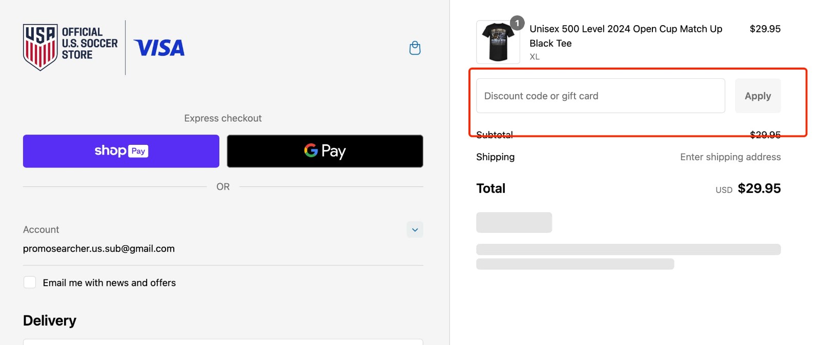 how to apply U.S. Soccer Discount Code - step 1