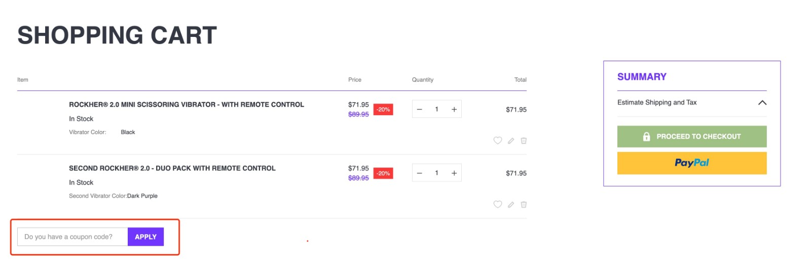 how to apply Wet For Her Coupon Code - step 1