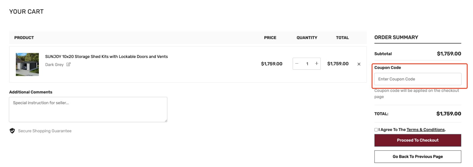 how to apply SUNJOY Coupon Code - step 1