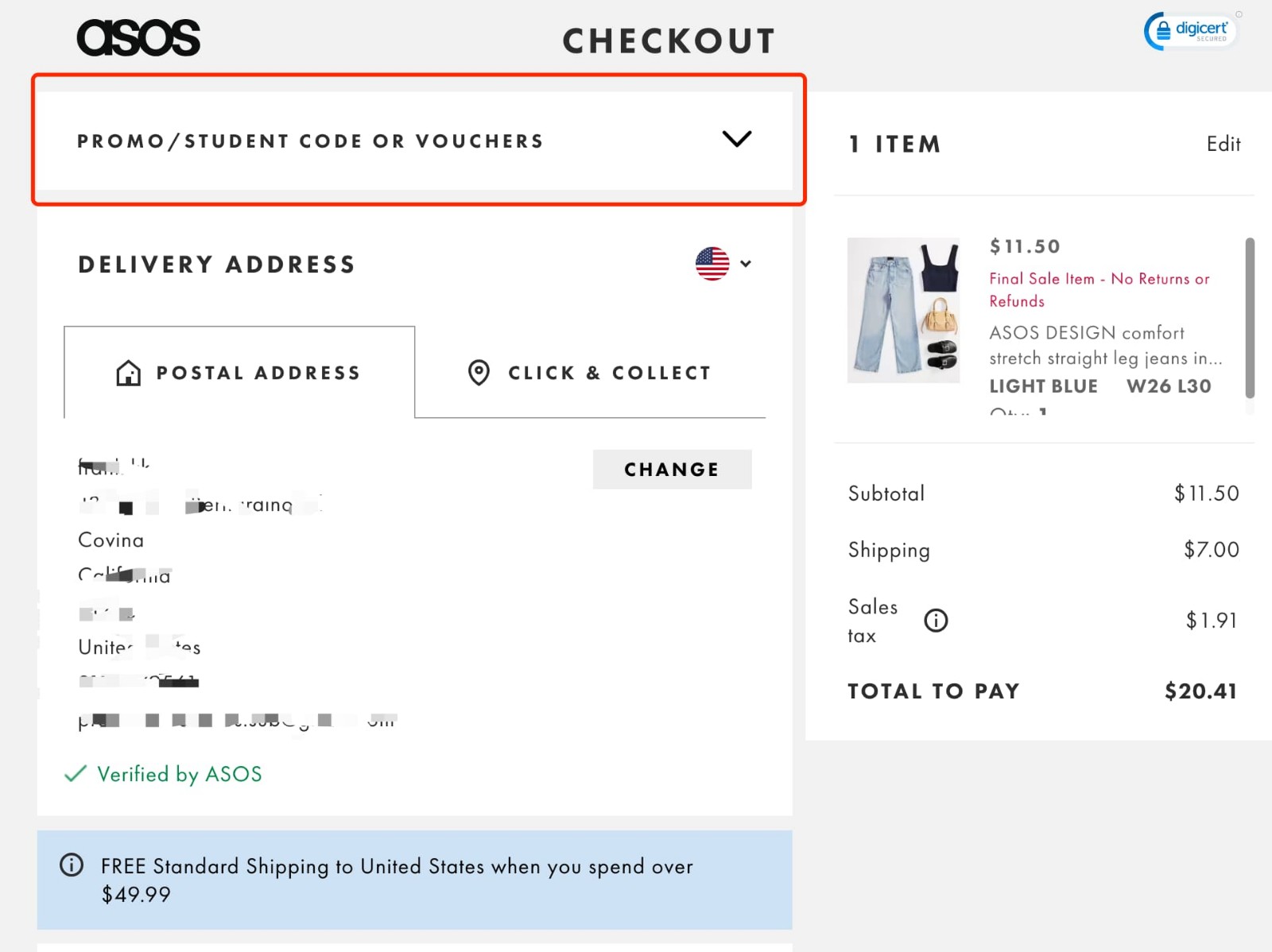 how to apply ASOS Promo Code - step 1