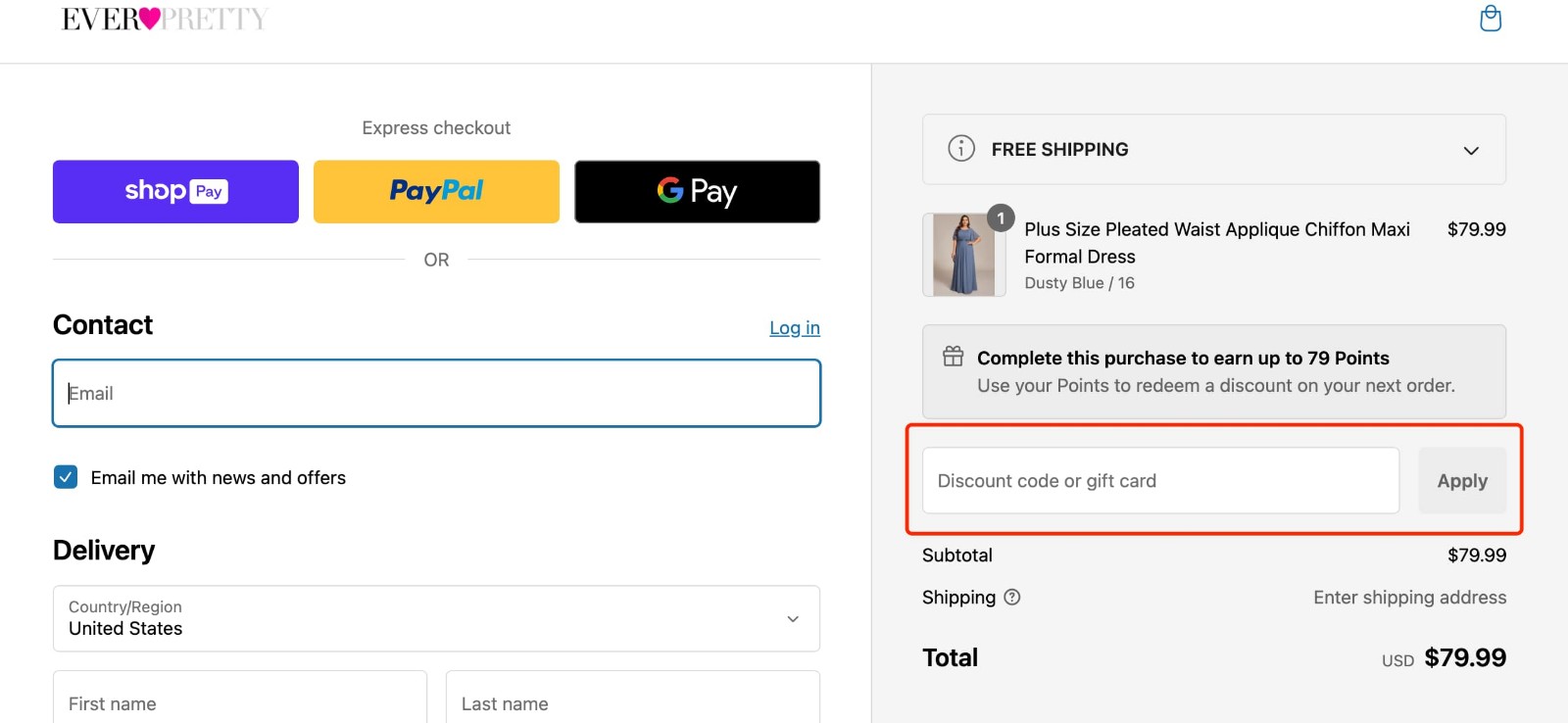 how to apply Ever Pretty Discount Code - step 1