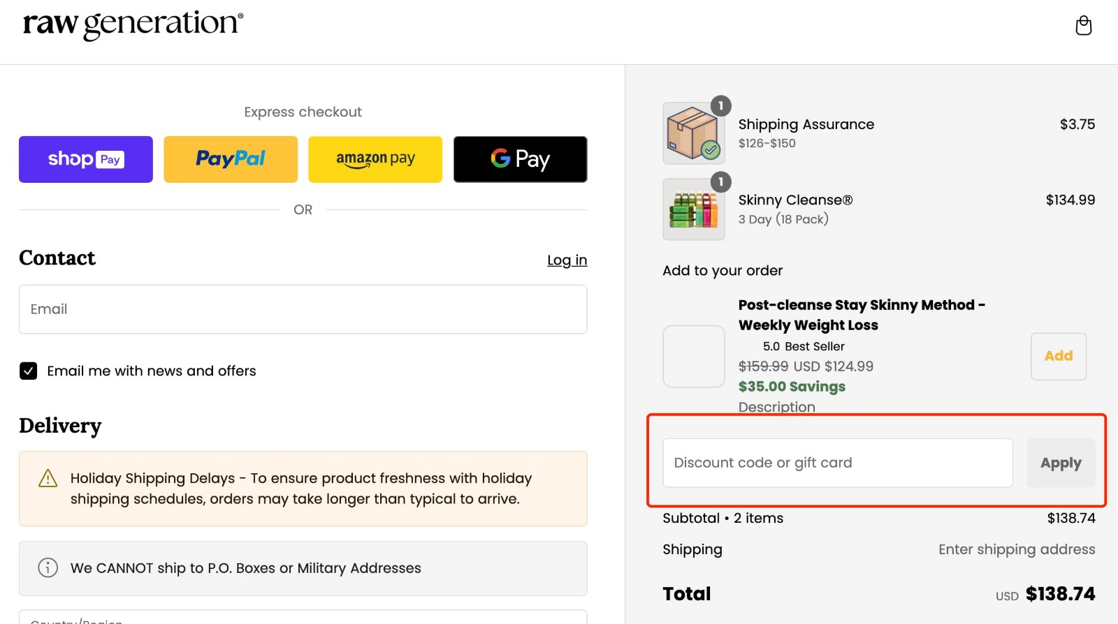how to apply Raw Generation Coupon Code - step 1