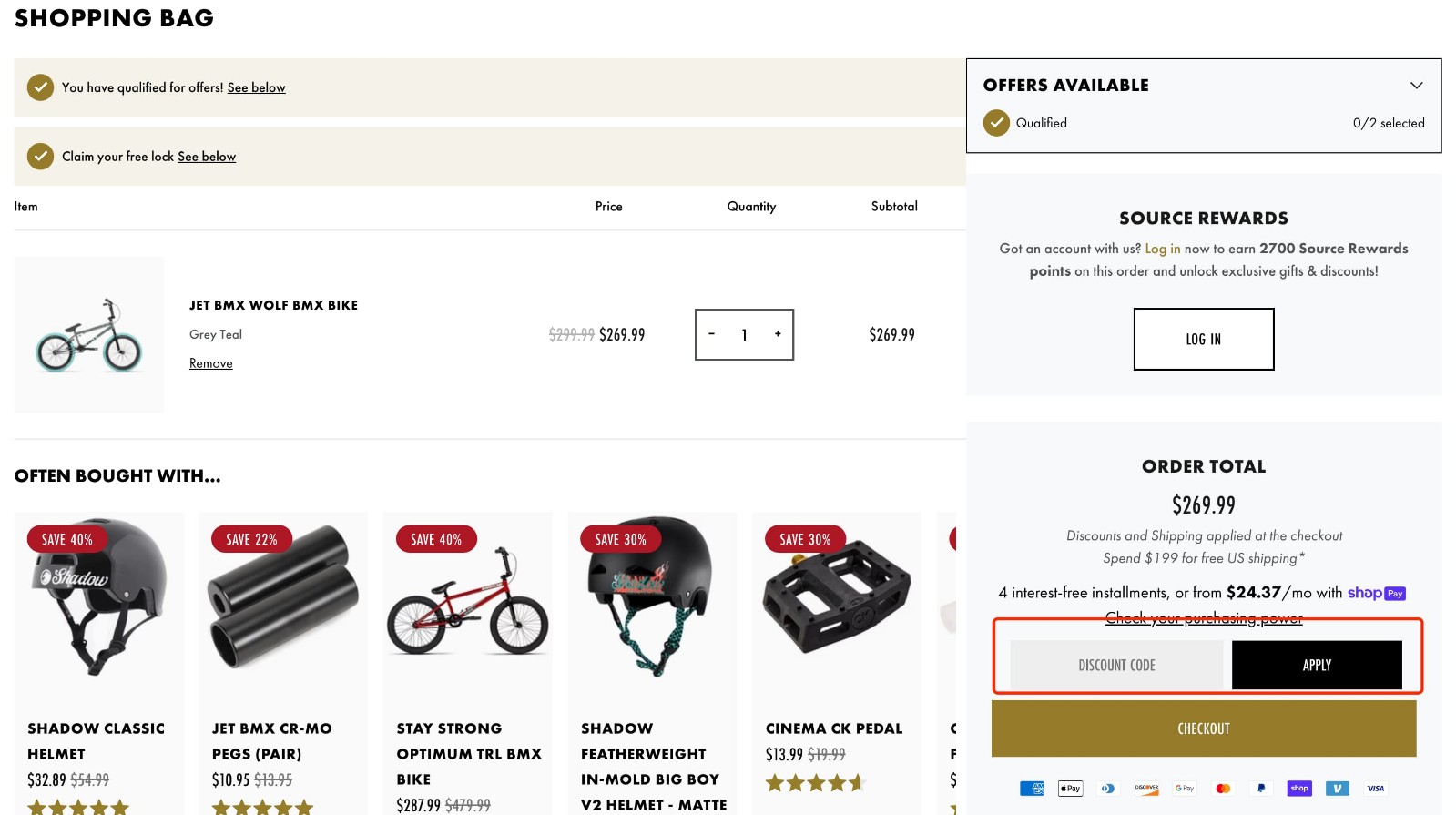 how to apply Source BMX Discount Code - step 1