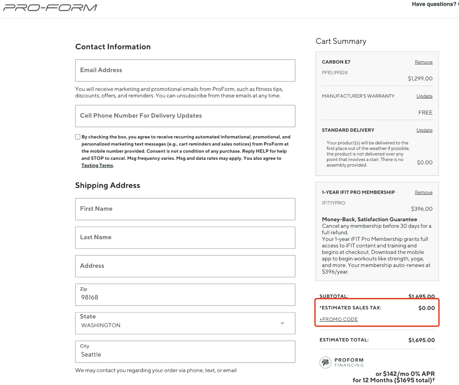 how to apply ProForm Promo Code - step 1