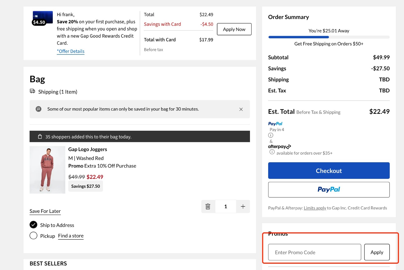 how to apply Gap Factory Coupon - step 1