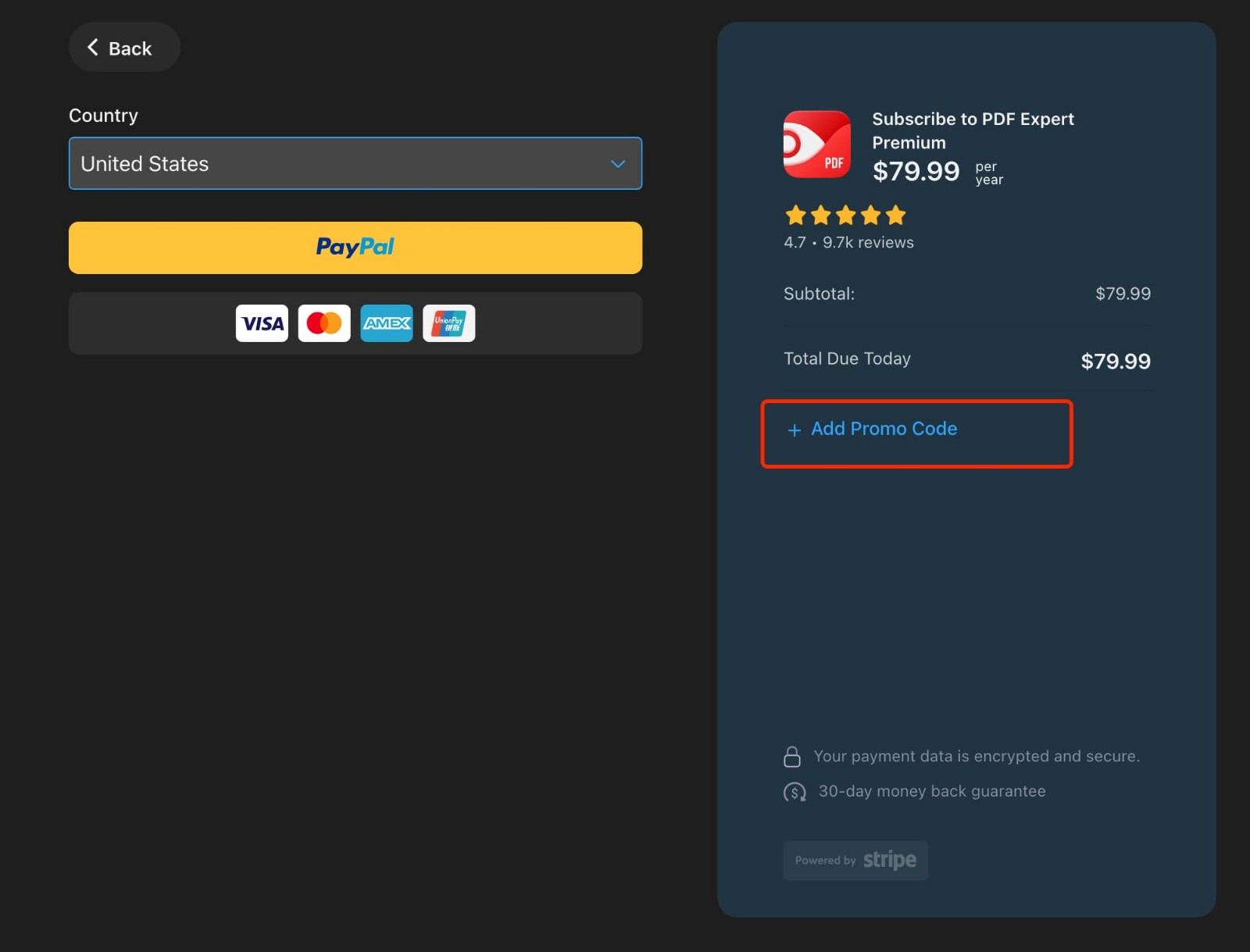 how to apply PDF Expert Promo Code - step 1